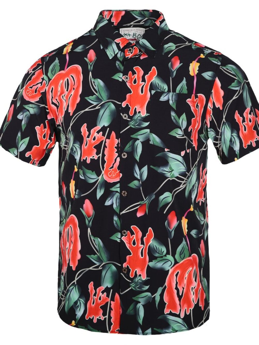 Mens Hawaiian Shirt Tropical Flower Print Short Sleeve Casual Button Down Top